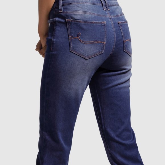 OLGYN Women Stretch Dark Blue Denim Pant Slim Fit - Picture 4 of 5